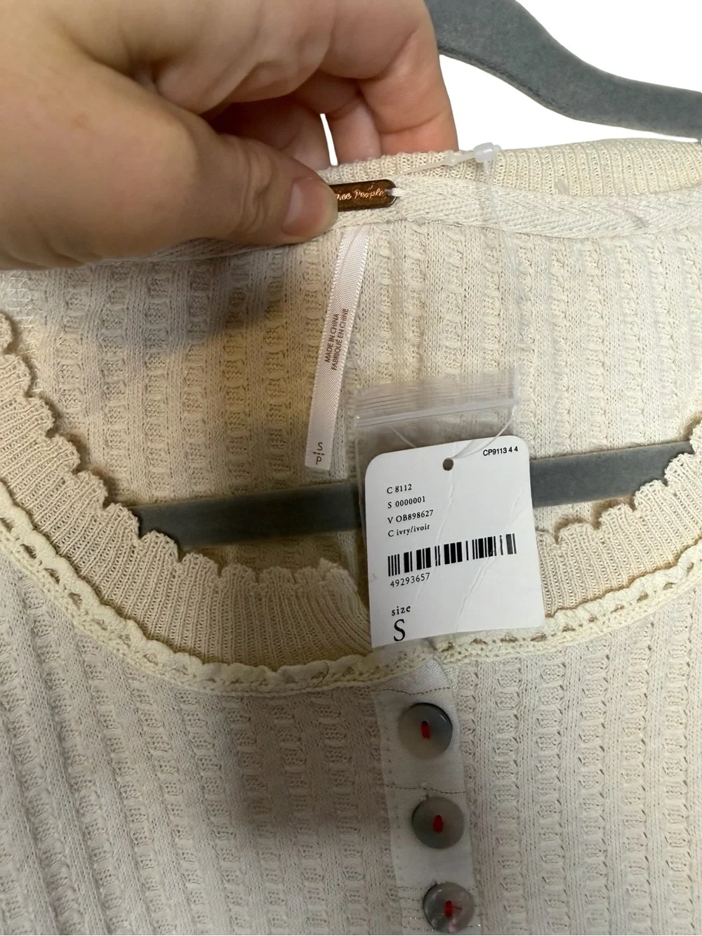 ✨🤍 NWT Free People Mistletoe‎ Waffle Thermal Crochet Cuff Top S 🤍✨